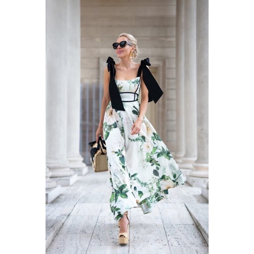 NWT Karen Millen Lydia Millen Floral Maxi Dress Silk Cotton Bow Strap 8 - Picture 2 of 12